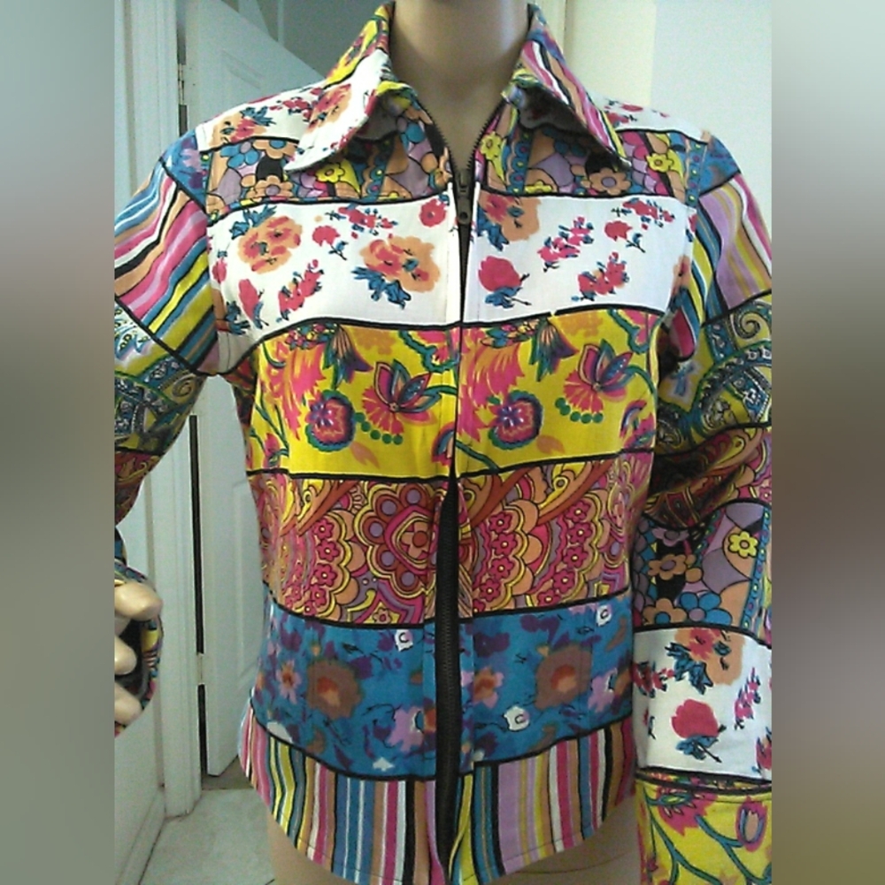 Esare Floral Patchwork/ Patterns Button Zip Up To… - image 8